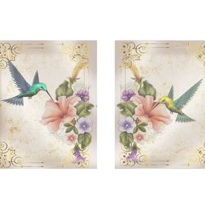 Set of 2 Hummingbirds and Flowers in Spring and Summer UNFRAMED Wall Art Prints